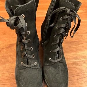 Black Suede La Canadienne Low Boots with side zipper and laces